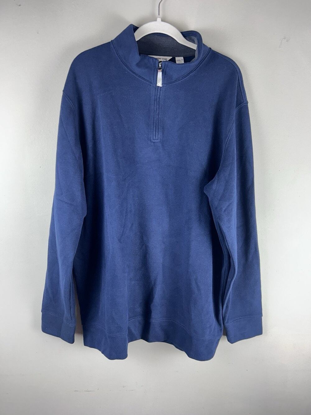 Lands End Pullover Sweater Mens XXL 2XL T Tall Dark Blue Quarter Zip Bedford Rib